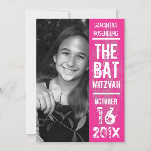 Rock Band Bat Mitzvah Invitation in Pink Kaart (Voorkant)