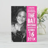 Rock Band Bat Mitzvah Invitation in Pink Kaart (Staand voorkant)
