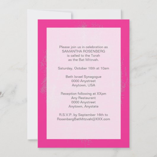 Rock Band Bat Mitzvah Invitation in Pink Kaart (Achterkant)