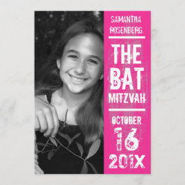 Rock Band Bat Mitzvah Invitation in Pink Kaart