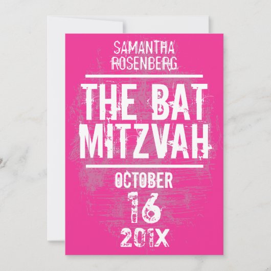 Rock Band Bat Mitzvah Invitation in Pink Kaart (Voorkant)