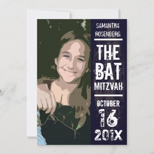 Rock Band Bat Mitzvah Photo Invitation Black Kaart (Voorkant)