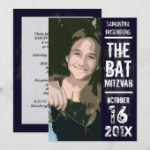 Rock Band Bat Mitzvah Photo Invitation Black Kaart (Voorkant / Achterkant)