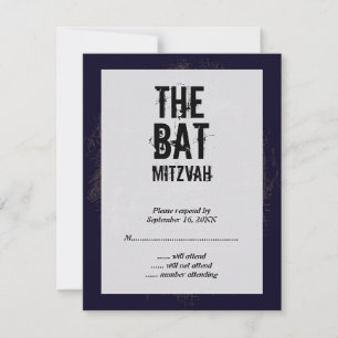Rock Band Bat Mitzvah RSVP Reply Card Black
