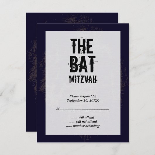 Rock Band Bat Mitzvah RSVP Reply Card Black (Voorkant / Achterkant)