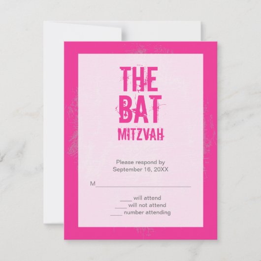 Rock Band Bat Mitzvah RSVP Reply Card in roze (Voorkant)