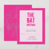 Rock Band Bat Mitzvah RSVP Reply Card in roze Kaartje (Voorkant / Achterkant)