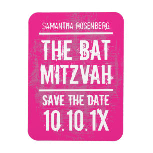 Rock Band Bat Mitzvah Save the Date Magnet, Roze Magneet