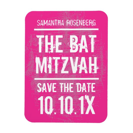 Rock Band Bat Mitzvah Save the Date Magnet, Roze Magneet (Verticaal)