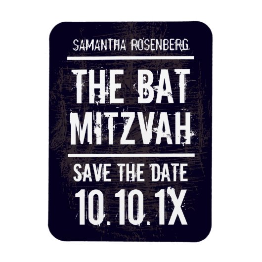 Rock Band Bat Mitzvah Save the Date Magnet, Zwart Magneet (Verticaal)