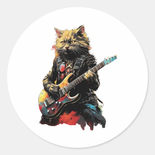 Rock band Cat gitaar spelen Ronde Sticker (Voorkant)