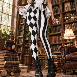 Rock Band Podiumkleding   Zwart Witte Jester Leggings