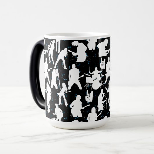 Rock Band Silhouette Pattern.w Black BG Magische Mok (Voorkant links)