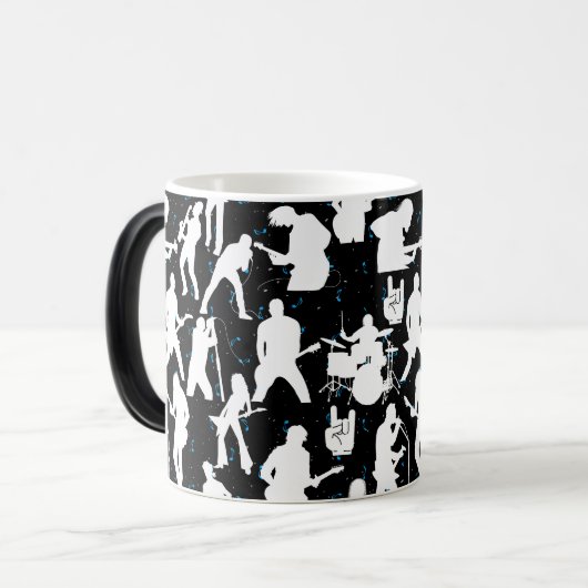 Rock Band Silhouette Pattern.w Black BG Magische Mok (Voorkant links)