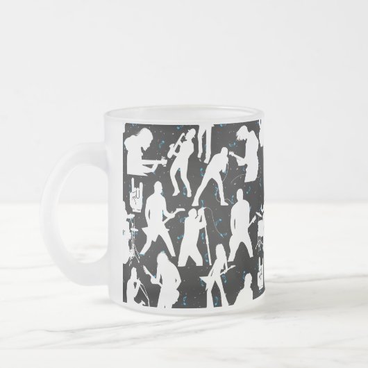 Rock Band Silhouette Pattern.w Black BG Matglas Koffiemok (Links)