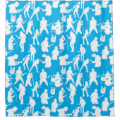 Rock Band Silhouette Pattern.w LBlue BG Douchegordijn (Voorkant)
