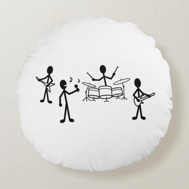 Rock Band Stick Figuur Rond Kussen (Voorkant)