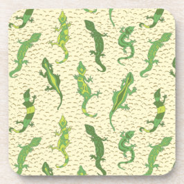Rock beklimt Geckos op geel - naadloos patroon. Bier Onderzetter