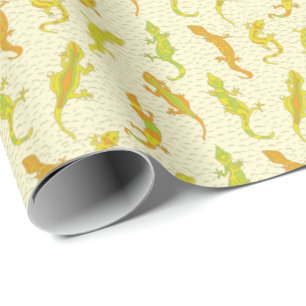 Rock beklimt Geckos op geel - naadloos patroon. Cadeaupapier