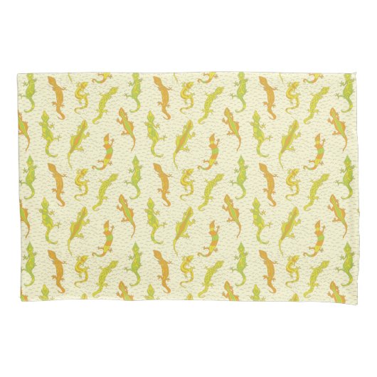 Rock beklimt Geckos op geel - naadloos patroon. Kussensloop (Voorkant)