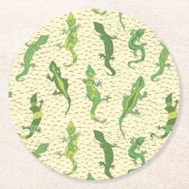 Rock beklimt Geckos op geel - naadloos patroon. Ronde Kartonnen Onderzetter