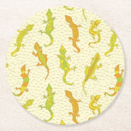 Rock beklimt Geckos op geel - naadloos patroon. Ronde Kartonnen Onderzetter