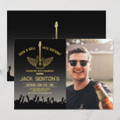 Rock Birthday Party Festival Guitar Photo Invite Kaart (Voorkant / Achterkant)