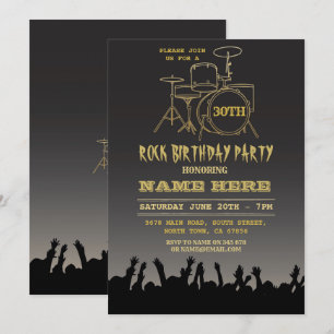 Rock Birthday Party Festival Menigte Muziek Uitnod Kaart