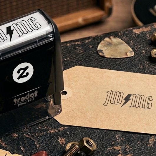 Rock Bliksemschicht Koppel Monogram Rubberen Stemp Zelfinktende Stempel