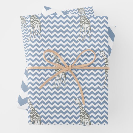 Rock Blue Safari Chevron met Pop Art Giraffe Inpakpapier Vel (In situ)