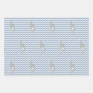 Rock Blue Safari Chevron met Pop Art Giraffe Inpakpapier Vel