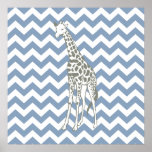 Rock Blue Safari Chevron met Pop Art Giraffe Poster<br><div class="desc">Mod Chevron patroon in het Safari Moods kleurenpalet van Emporio Moffa,  met pop-art giraffe aan één zijde.</div>