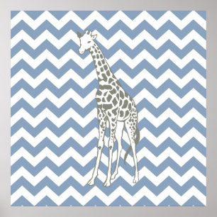Rock Blue Safari Chevron met Pop Art Giraffe Poster