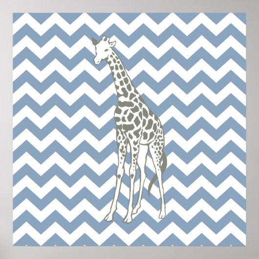 Rock Blue Safari Chevron met Pop Art Giraffe Poster (Voorkant)