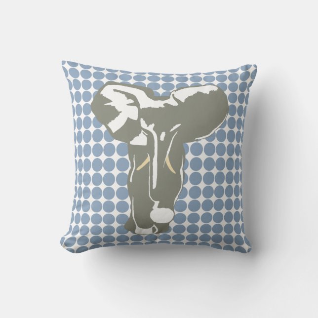Rock Blue Safari Dot met Pop Art Elephant Kussen (Voorkant)
