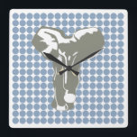 Rock Blue Safari Dot met Pop Art Elephant Vierkante Klok<br><div class="desc">Mod polka-puntenpatroon in het Safari-kleurenpalet van Emporio Moffa met Pop Art Elephant-design op voorzijde en gewone stippen op achterzijde.</div>