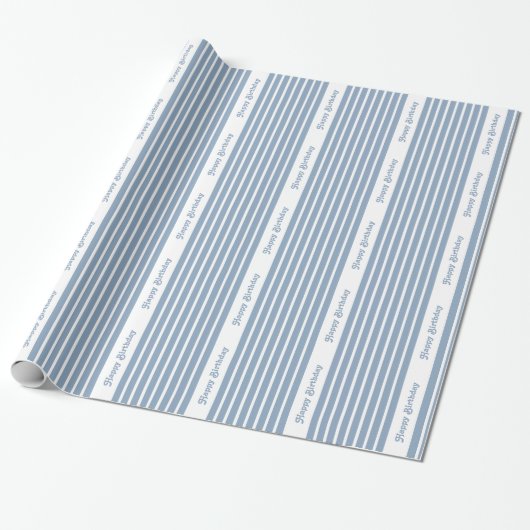 Rock Blue Safari Stripe met aangepaste tekst Cadeaupapier (Uitgerold)