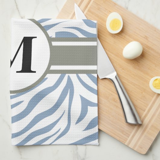 Rock Blue Safari Zebra met monogram Theedoek (Quarter Fold)