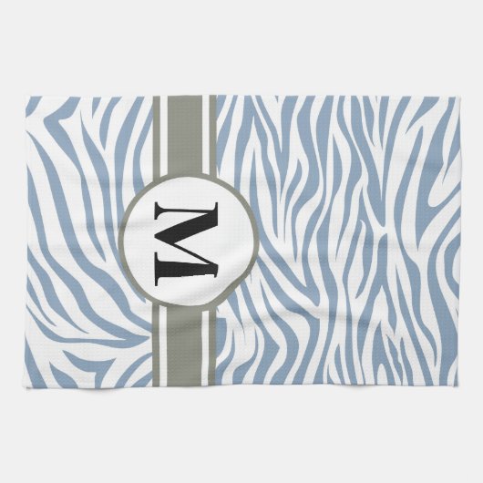 Rock Blue Safari Zebra met monogram Theedoek (Horizontaal)