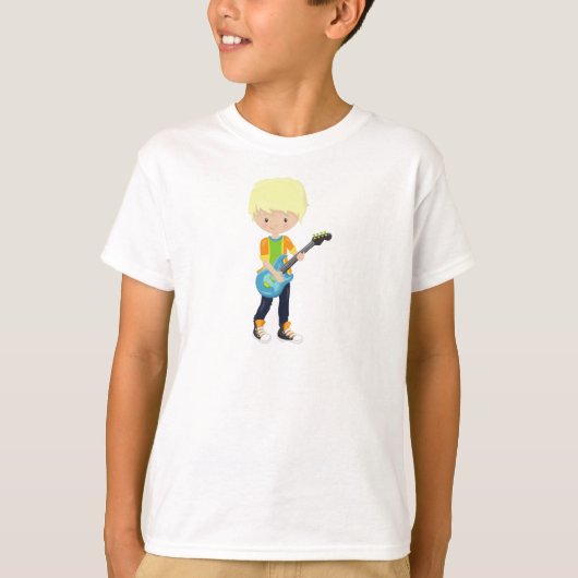 Rock Boy, Blond Hair, Guitar Player, Band, Music T-shirt (Voorkant)