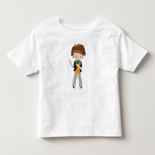 Rock Boy, Brown Hair, Band Singer, Microphone Kinder Shirts (Voorkant)