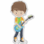 Rock Boy, Brown Hair, Guitar Player, Band, Music Sticker (Voorkant)