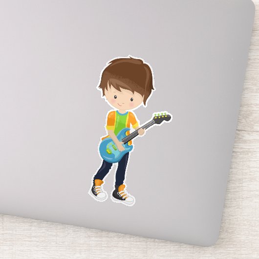 Rock Boy, Brown Hair, Guitar Player, Band, Music Sticker (Detail)