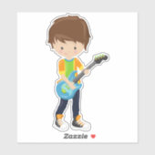 Rock Boy, Brown Hair, Guitar Player, Band, Music Sticker (Vel)