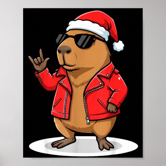 Rock Capybara Xmas Santa Men Women Kids Funny Ugly Poster (Voorkant)