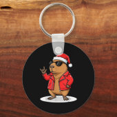 Rock Capybara Xmas Santa Men Women Kids Funny Ugly Sleutelhanger (Voorkant)