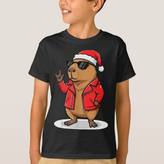 Rock Capybara Xmas Santa Men Women Kids Funny Ugly T-shirt (Voorkant)
