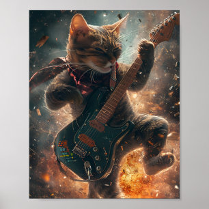 Rock Cat Gitaar Poster spelen