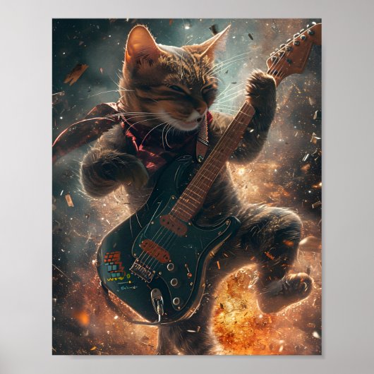 Rock Cat Gitaar Poster spelen (Voorkant)