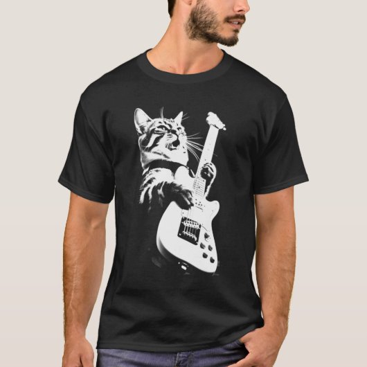 Rock Cat Gitaar spelen - Grappige Gitaar T-shirt (Voorkant)